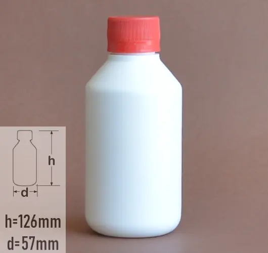 Sticla plastic 200ml polietilena culoare alb cu capac rosu cu garnitura si autosigilare